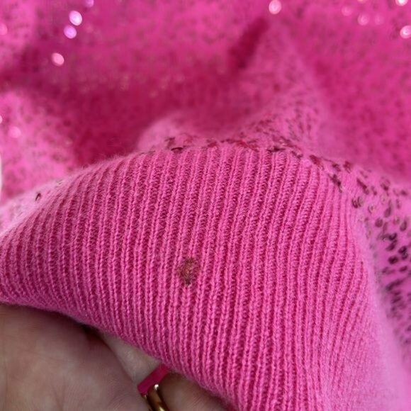 Neiman Marcus Cashmere Sequin Cropped Sleeve Crew Neck Sweater - Picture 3 of 7